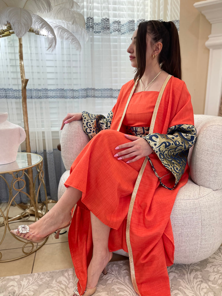 Orange Bisht with Dress
