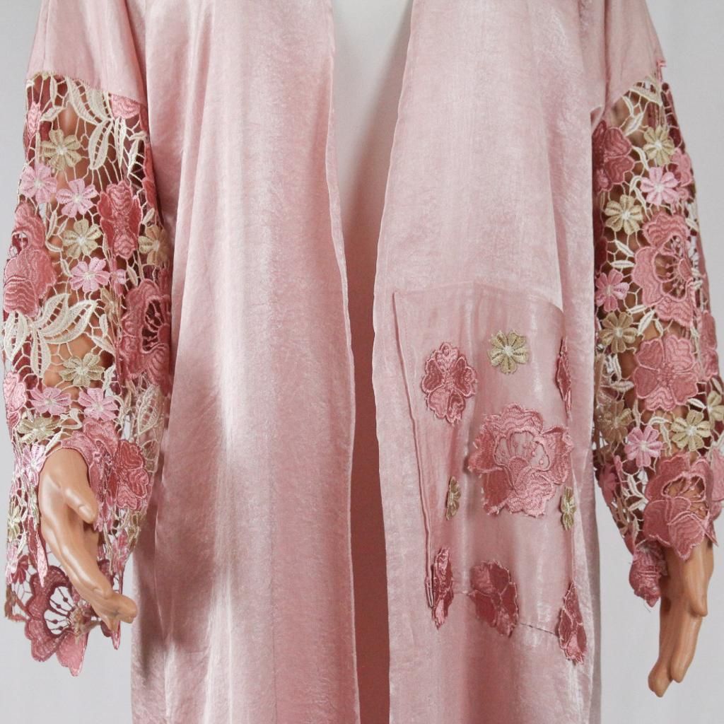 Floral Pink Satin Abaya