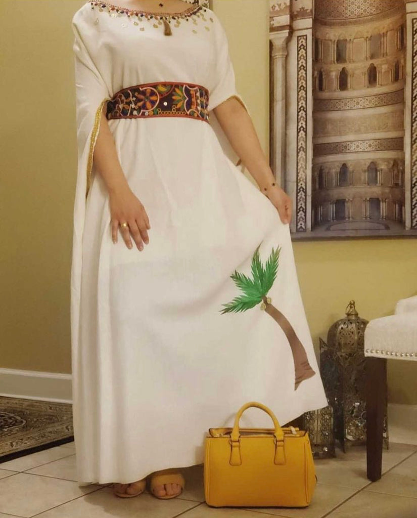 Palm Tree Free Size Abaya with Belt